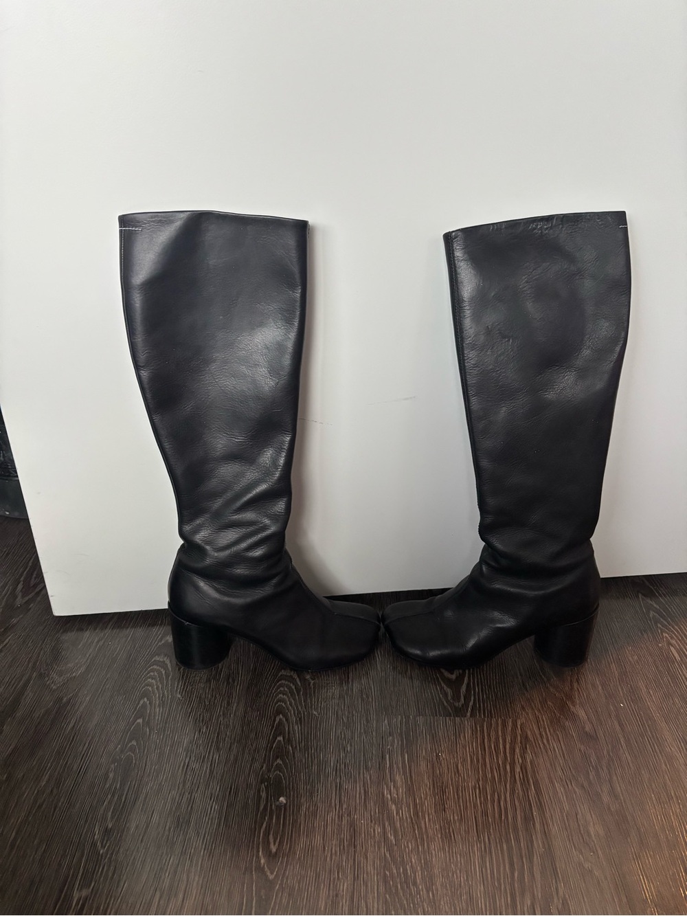 MM6 Maison Margiela Anatomic Black Knee-High Leather Heeled Boots